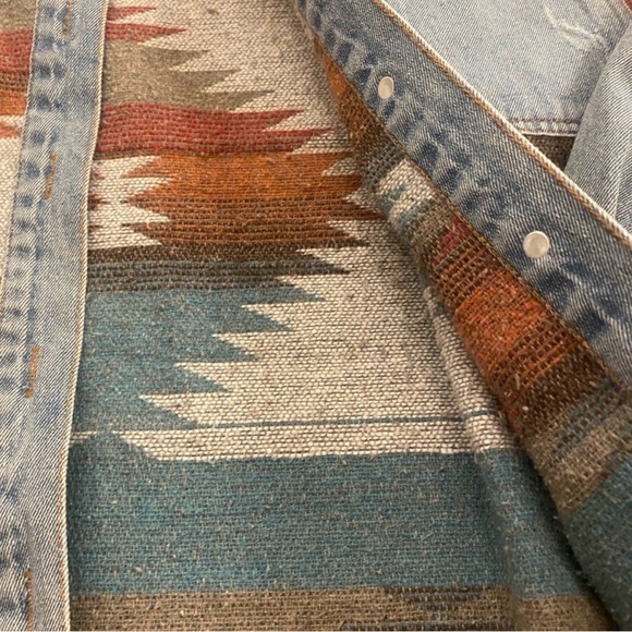 Denim Shacket Jacket Aztec Geometric Bohemian Colorful Woven Designs Unisex - Picture 9 of 9